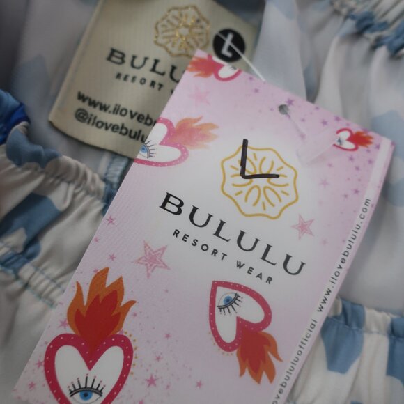 NWT Womens Bululu Magical Blue, White Print Satin Pants L Set - Picture 10 of 10